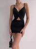 European & American Style Women's Sexy V-Neck Hollow Pleated Strappy Dress