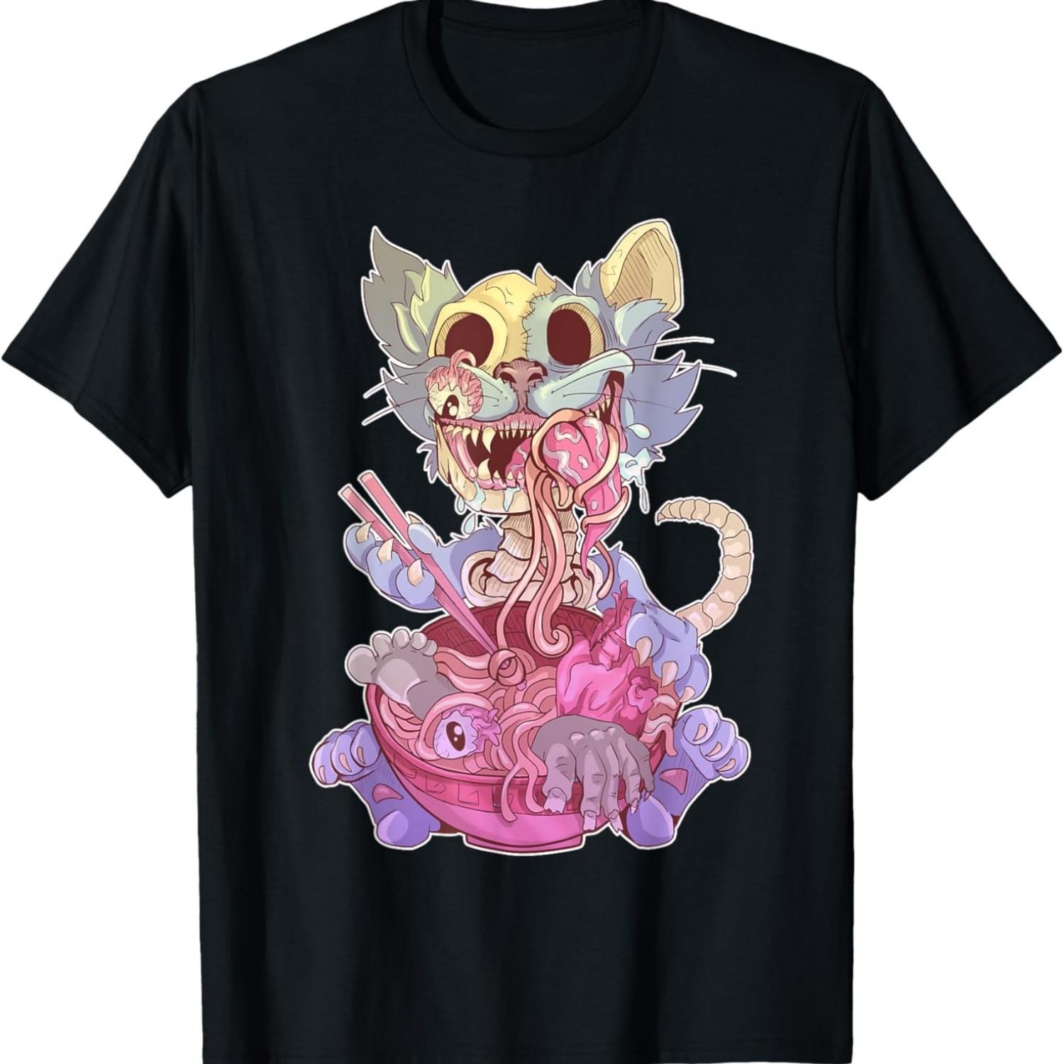 Ramen Shirt Pastel Goth Kawaii Weird Cat Eating Ramen Otaku T-Shirt S