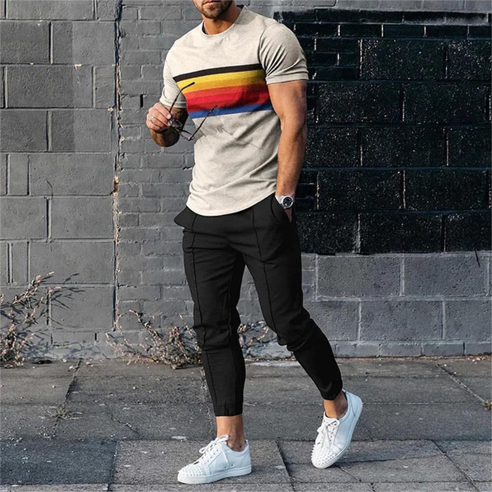 Men Summer Sets Short Sleeve T Shirt Trousers 2 Pc Sets Print Oversized T-shirts Pants Suits Casual Tops Sweatpants Men Clothing
