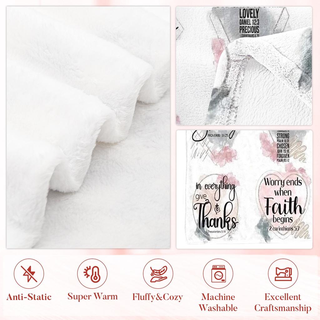 Bible Verse Inspirational Quote Flannel Throw Blanket Pink Watercolor Faith Scripture Print Soft Sofa Blanket