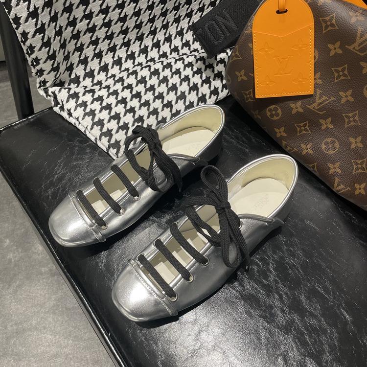 Soft leather soft-soled ballet hollow single shoes women's flat-soled niche round head lace-up sports board shoes