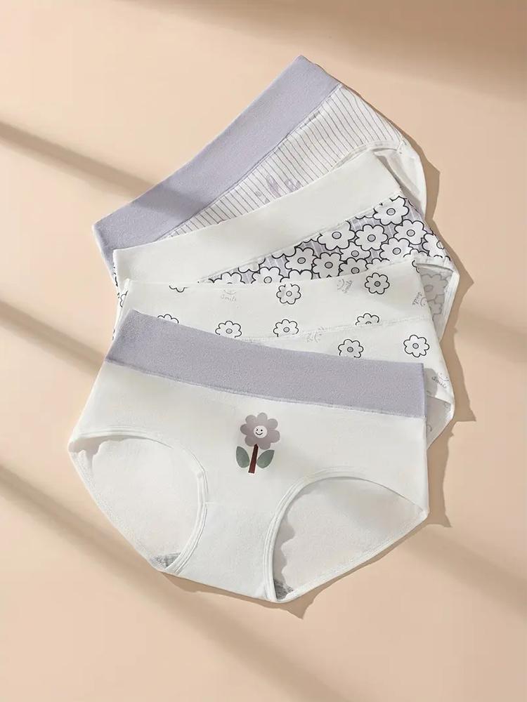 4Pcs Cotton Panties Women High Waist Slimming Underwear Cute Print Young Girls Briefs Plus Size M-4XL Soft Female Lingerie