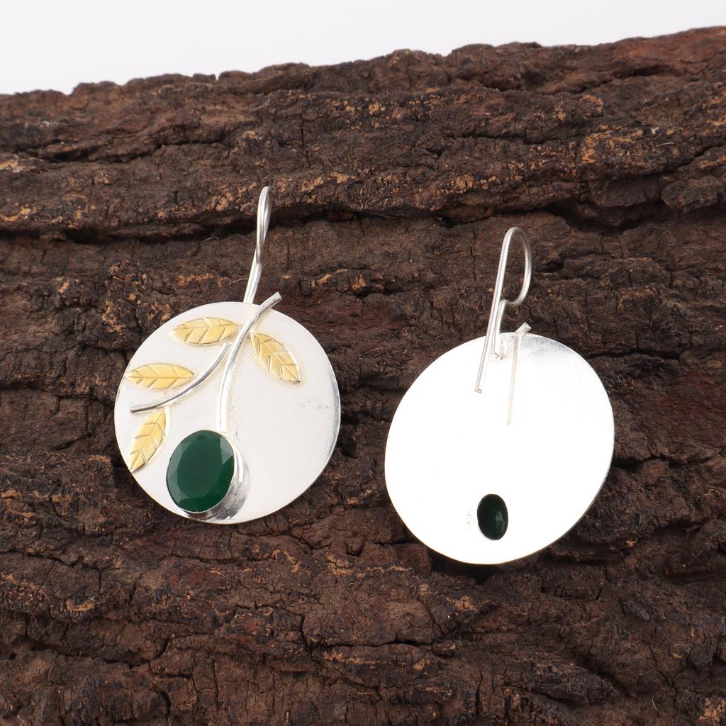 Green Onyx Earrings, Handmade Gemstone Earrings, 925 Solid Sterling Silver Earrings Antique Jewelry, For Engagement Gift