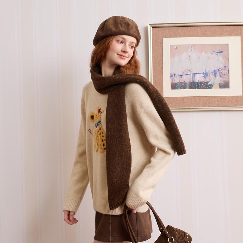 San Cai Women's Dog Jacquard Knit Sweater