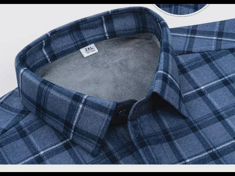 Men's Luxe Double-Sided Velvet Thickened Striped Plaid Long Sleeve Shirt for Autumn and Winter