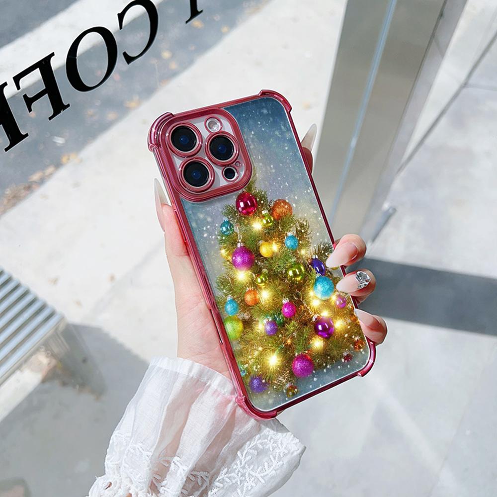 Ae114 Merry Christmas Christmas tree art Electroplated TPU Phone Cases for Samsung A54 A12 A14 S22 S23 S24 Ultra A55 A15 Four Corner Protection Cover