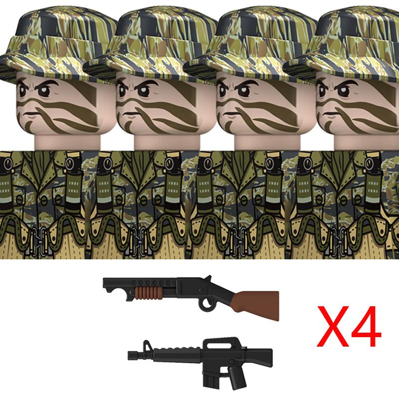 MOC Вторая мировая война Война во Вьетнаме Военные Солдаты Строительные Блоки Вьетнамская Американская Армия Шлемы Пехоты Оружие Кирпичики Игрушки Мальчики