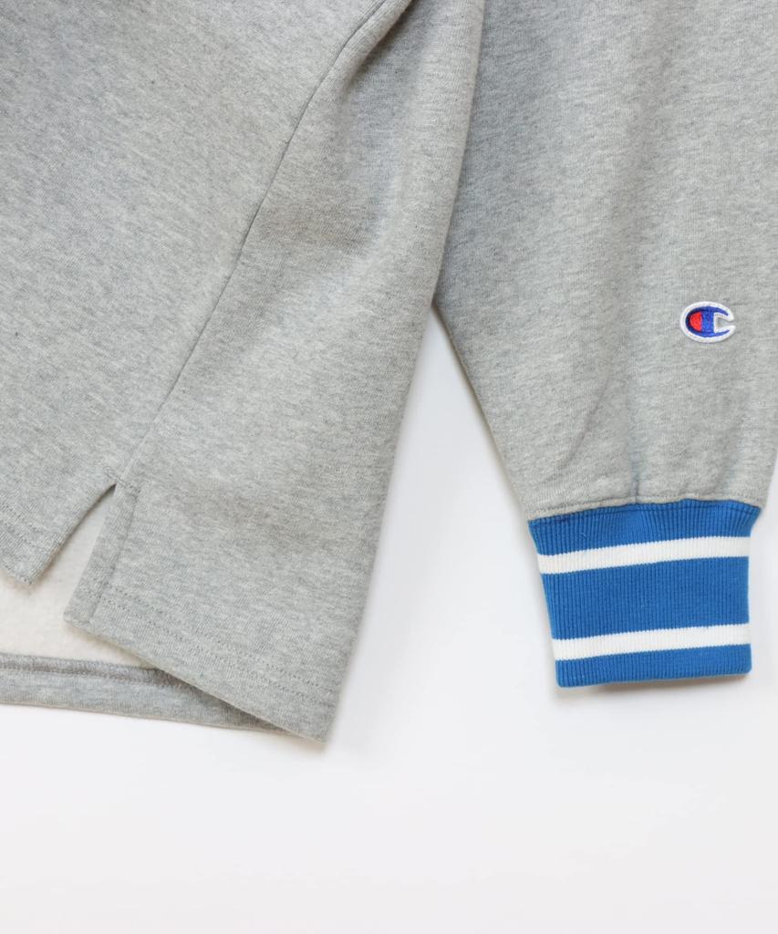 Hanorac cu mânecă lungă din bumbac, broderie cu nervuri, model rugby, casual, Oxford, gri [Champion] 100% pentru bărbați C3-Y002