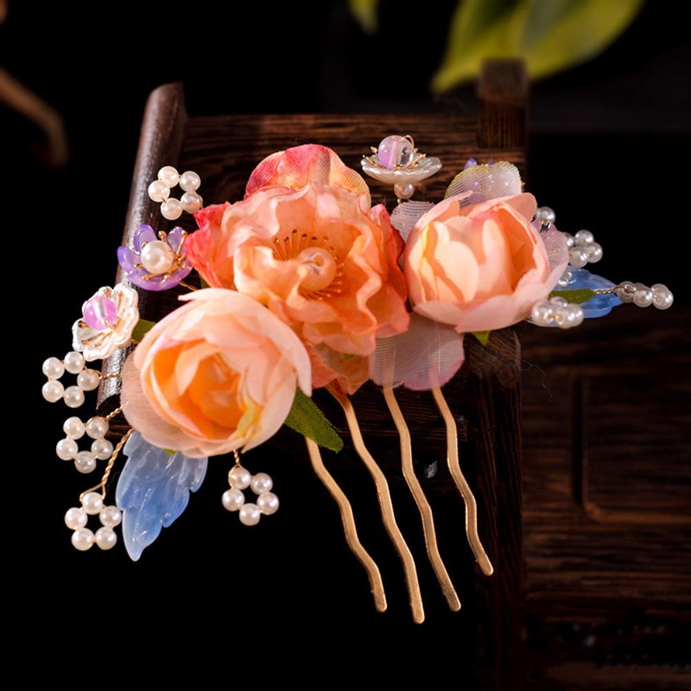 Floral Tang Dynasty Hairpin Tassel Flower Hair Comb Antique Ancient Hair Stick  Children