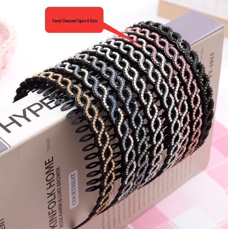 Hollow Willow Leaf Rhinestone Non-Slip Headband with Diamond Wave Design