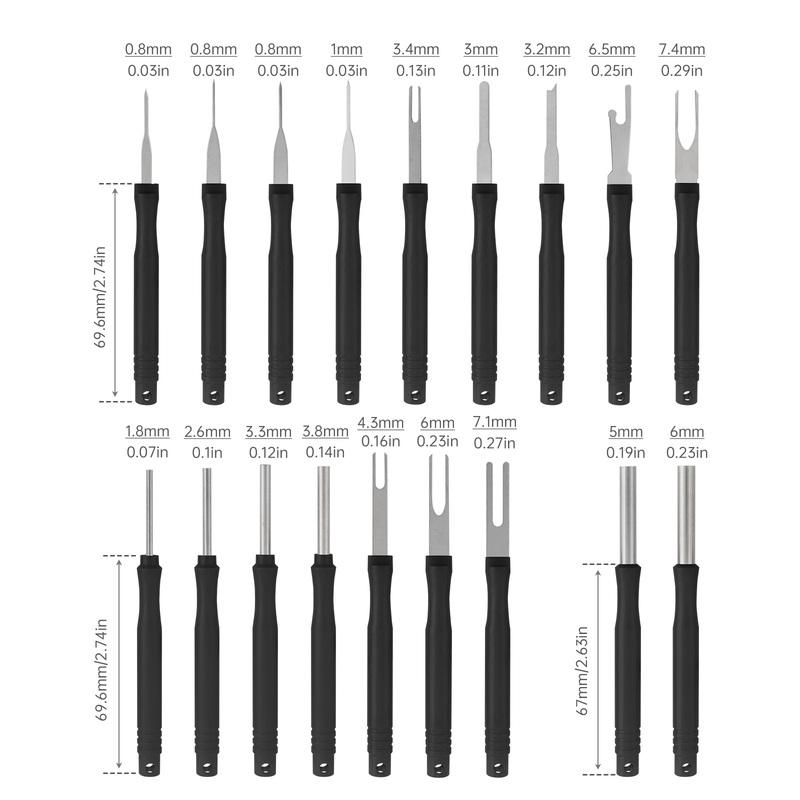 18pcs Stainless Steel Car Terminal Removal Tool Kit for Connector Electrical Pins Needle Extractor Automobile Disassembly Tools
