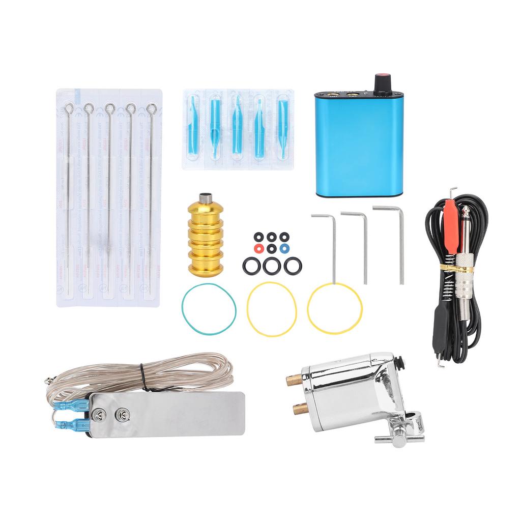 Tattoo Kit Liner Tattoo Motor Gun Kits Tattoo Machine Accessories for Beginners 90‑265V SilverEU