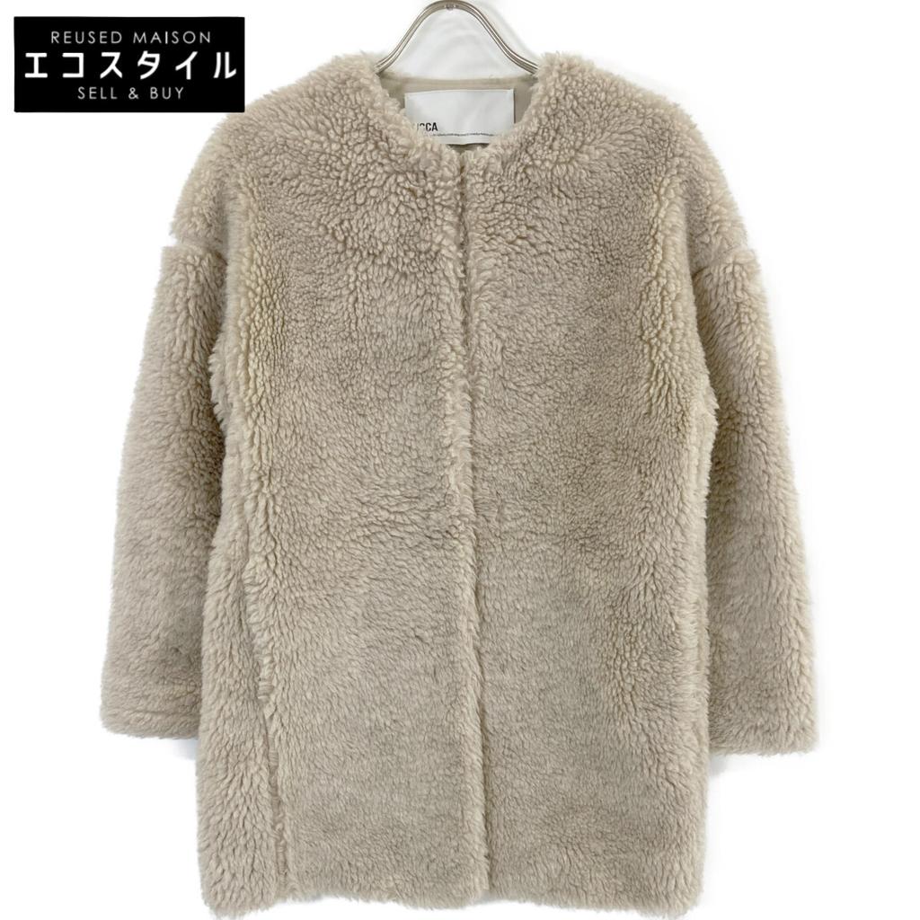 TICCA TBBA-032 Beige Wool Fur Collarless Coat Coat F beigeUsed