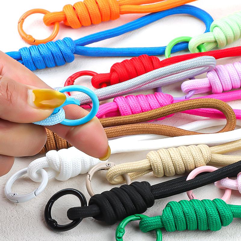 5 pièces/lot Porte-clés tressé coloré Lanière pour téléphone portable Corde à nœud anti-perte Sangle Porte-clés Hommes Femmes Accessoires Porte-clés de voiture