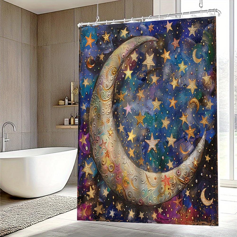 Starry Night Moon Shower Curtain - Waterproof, Mildew-Resistant with Cosmic Design for a Dreamy and Magical Bathroom Decor