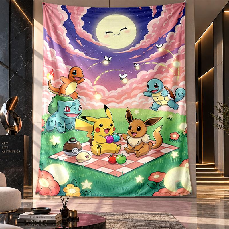 Wall Hanging Tapestry,Pokémon Printed Fabric Backdrop For Dorm Room Party Decoration