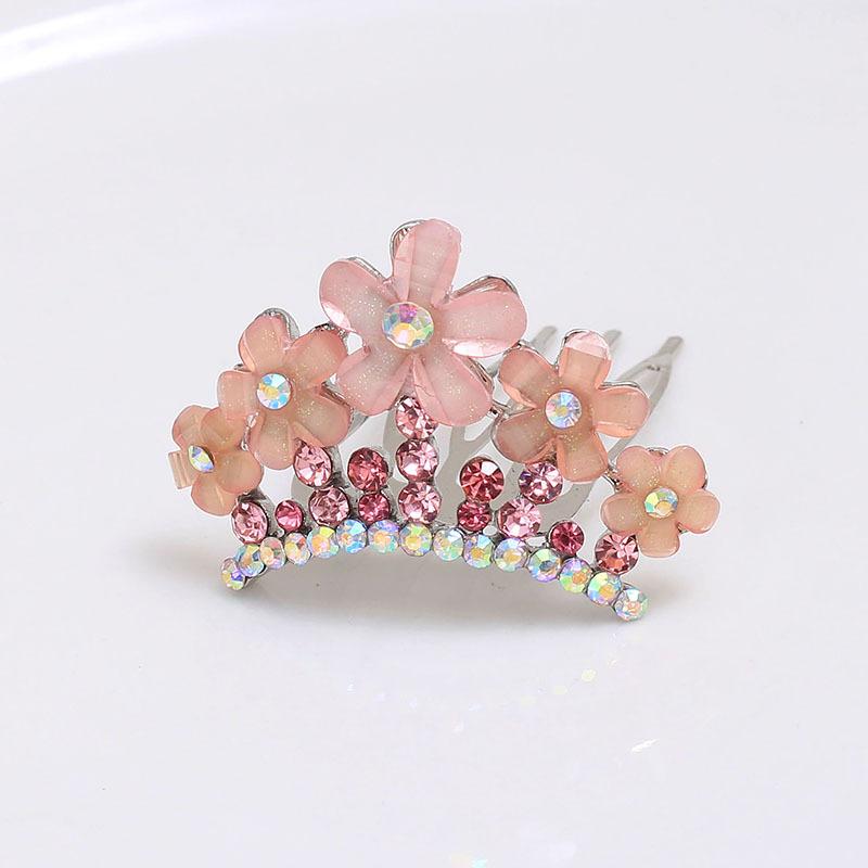 Crown Flower Comb Premium Sense Cute High-End Princess Haircard Women'S Headdress Diamond Hairpin Hair Accessories Hair Comb