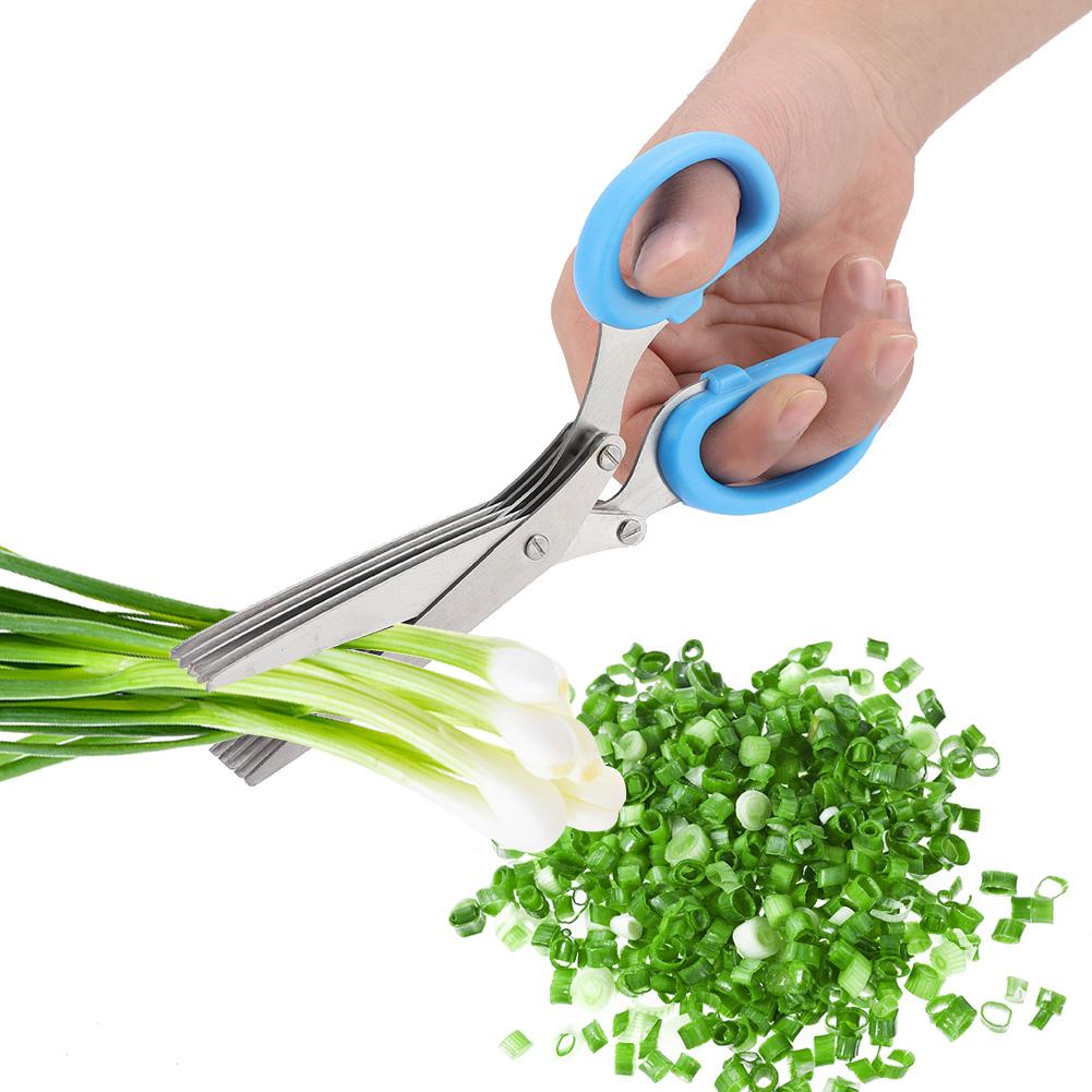 Stainless Steel 5 Layers Kitchen Scissors Scallion Sushi Shredded Tool(Yellow)