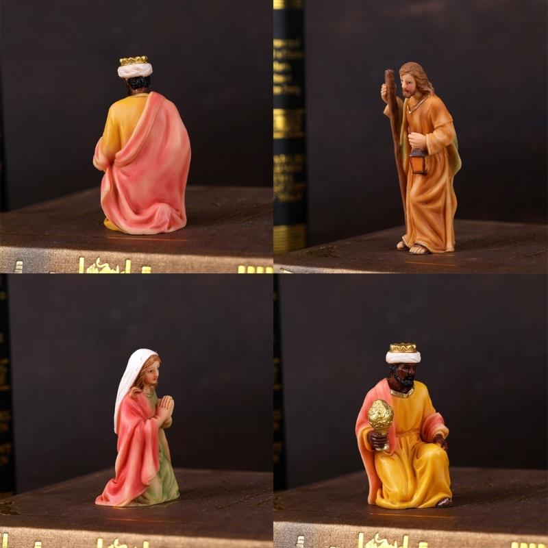 Christmas Nativity Figurines Holy Family Figure with Donkey Nativity Figure,Table Ornament Religious Christmas Decors