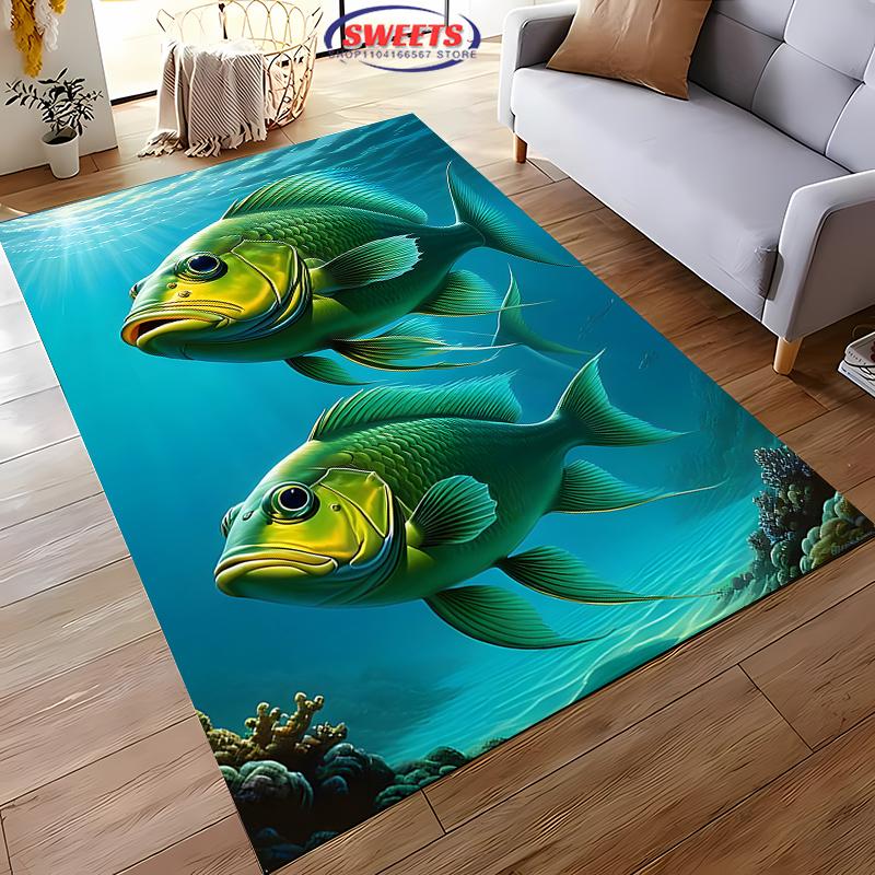

3D Ковер на тему глубоководных рыб Новинка! Ковер для гостиных, спален, офисных зон, прочный, машинная стирка, всесезонный коврик 40x60cm (16x24in)
