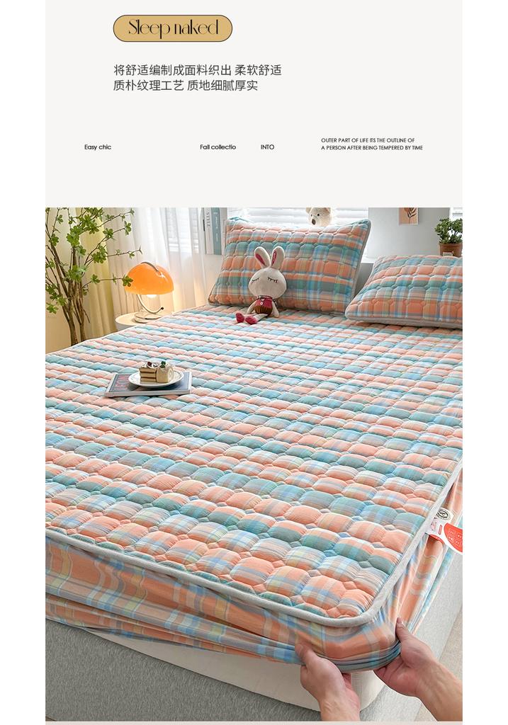 Sleeping grid skin friendly pure cotton thick bed sheet
