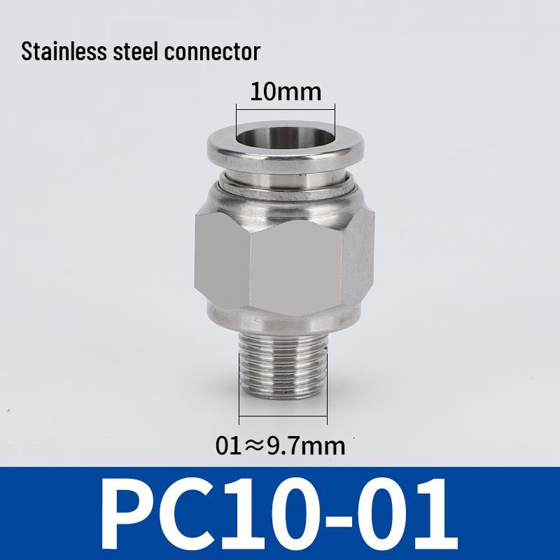 304 Stainless Steel Threaded Pneumatic Air Hose Quick Connect Fitting, PC/PL Options: 8-02, 4-M5, 6-01, 10-03.
