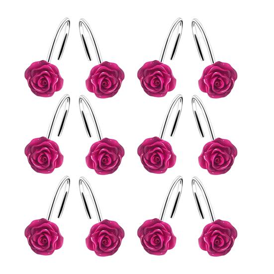 12Pcs Metal Decorative Shower Curtain Hooks Rose Flower Design Rustproof Bathroom Shower Curtain