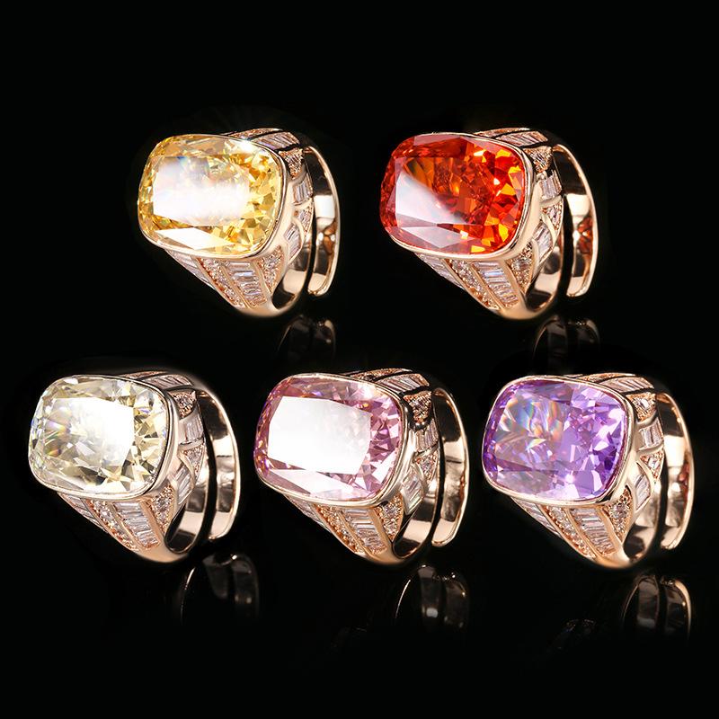 Jewelry Copper Bottom Gold-Plated High Carbon Diamond Ice Flower Square Diamond Copper Inlaid Retro Rose Gold Ring 12 * 16