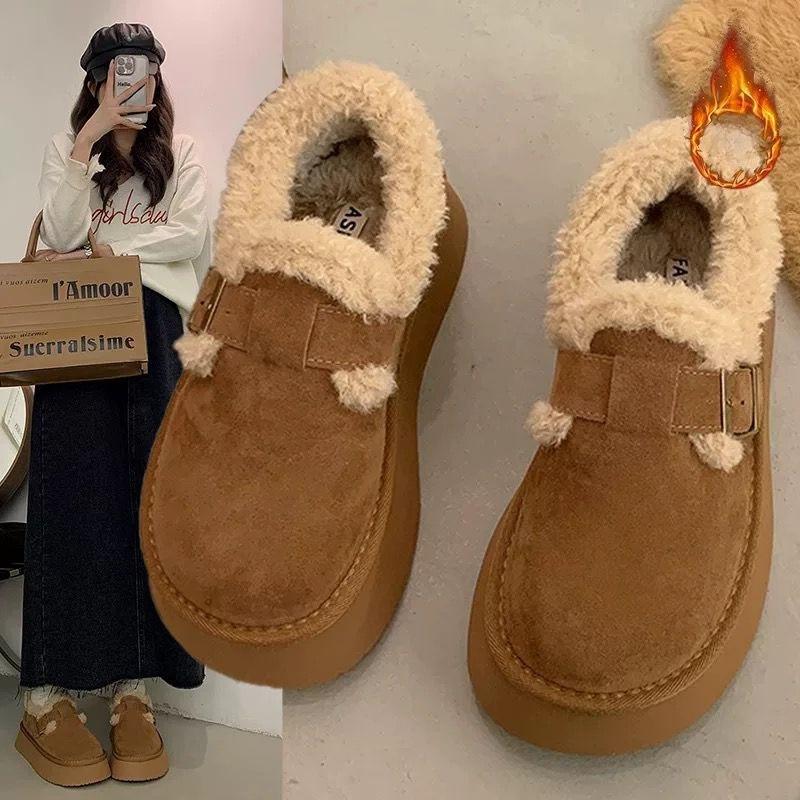 Women's Large Size Soft Sole Winter Warm Fur One Snow Boots Padded Lined Ankle Boots Anti-slip Hiking Casual Sports Cotton Boots Loafers