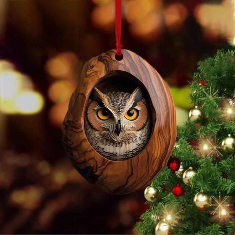 Neue Tier-Weihnachtsornamente 2D Flaches Acryl Vogelanhänger Eule Eichhörnchen Hase Anhänger Weihnachtsbaumdekoration Xmas Hängend