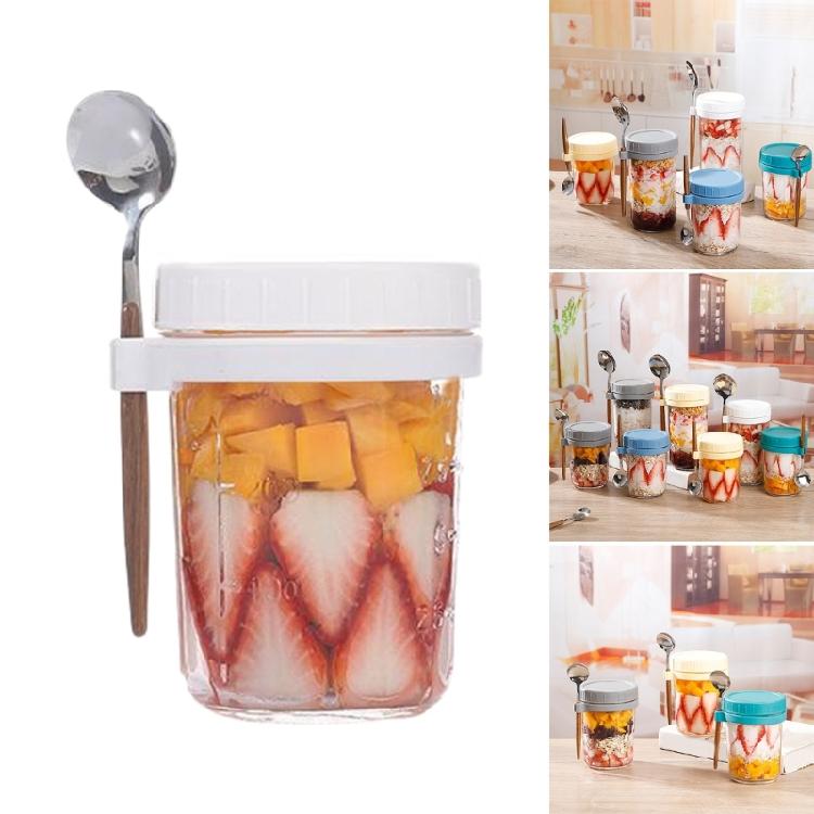 Stable Glass Cups with Lid and Spoon Functional Glass Oats Container With Lid And Spoons Perfect For Portable Meals