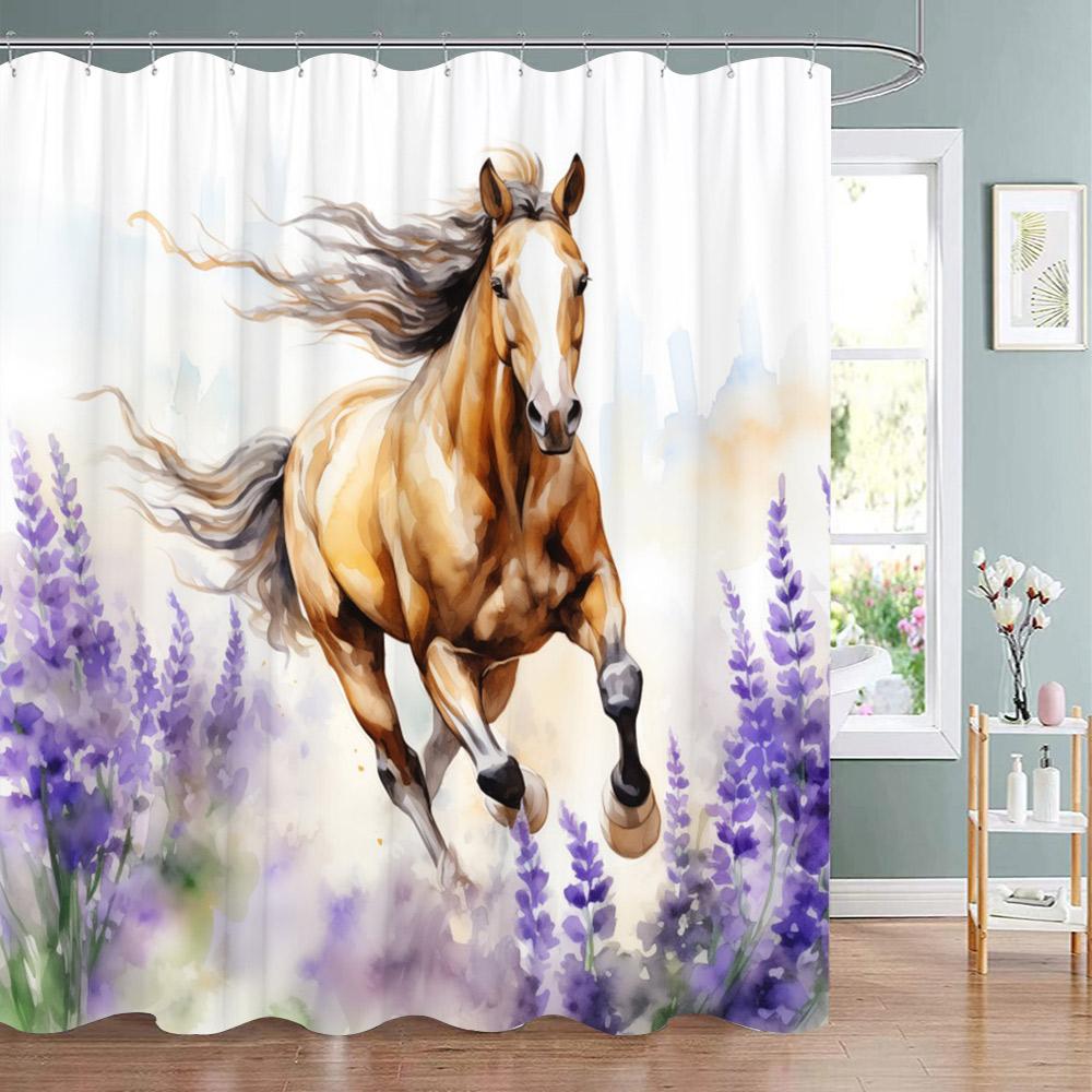 Funny Animal Shower Curtain Cute Cat in Flower with Butterfly Fluttering Polyester Fabric Washable Shower Curtain Bathroom Decor