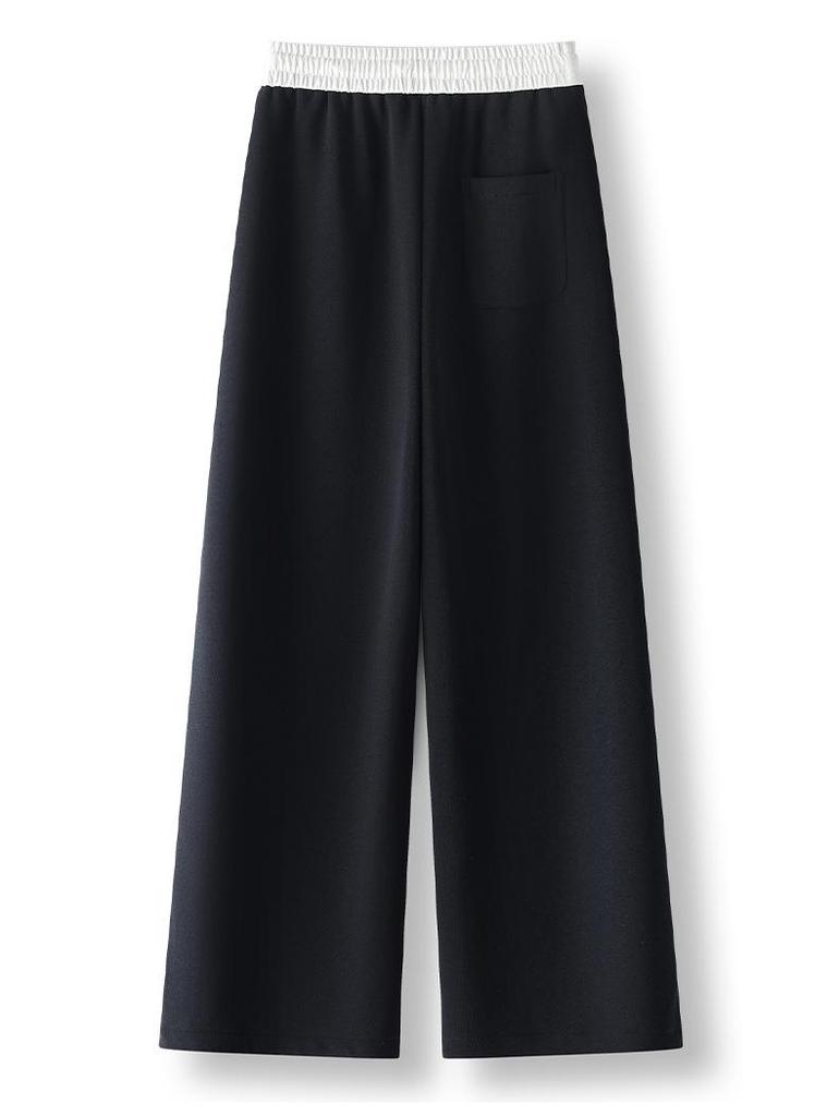 Women's Street-Style High-Waisted Wide-Leg Pants - 2026 Spring College Style, Age-Reducing, Drape, Straight-Leg Sweatpants