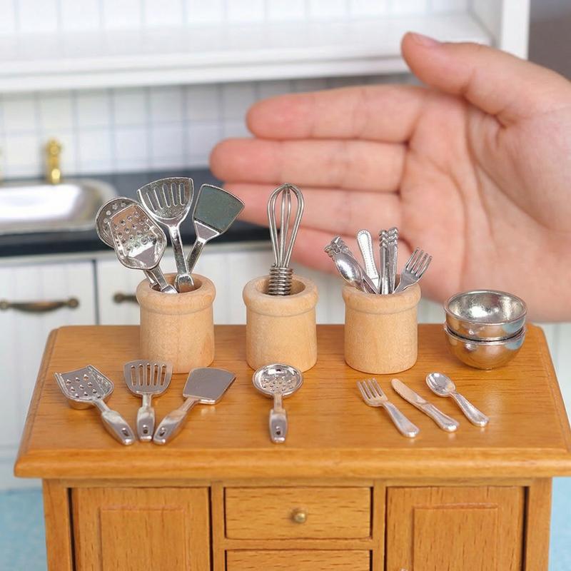Miniature Kitchen Utensils Set Dollhouse Cookware Tools for Pretend Play Realistic Doll Kitchen Accessories Decor