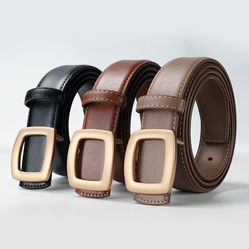 Fashionable Real Cowhide Belt for Women Solid Color Decorative Belt with Dress Small Windbreaker Decoration