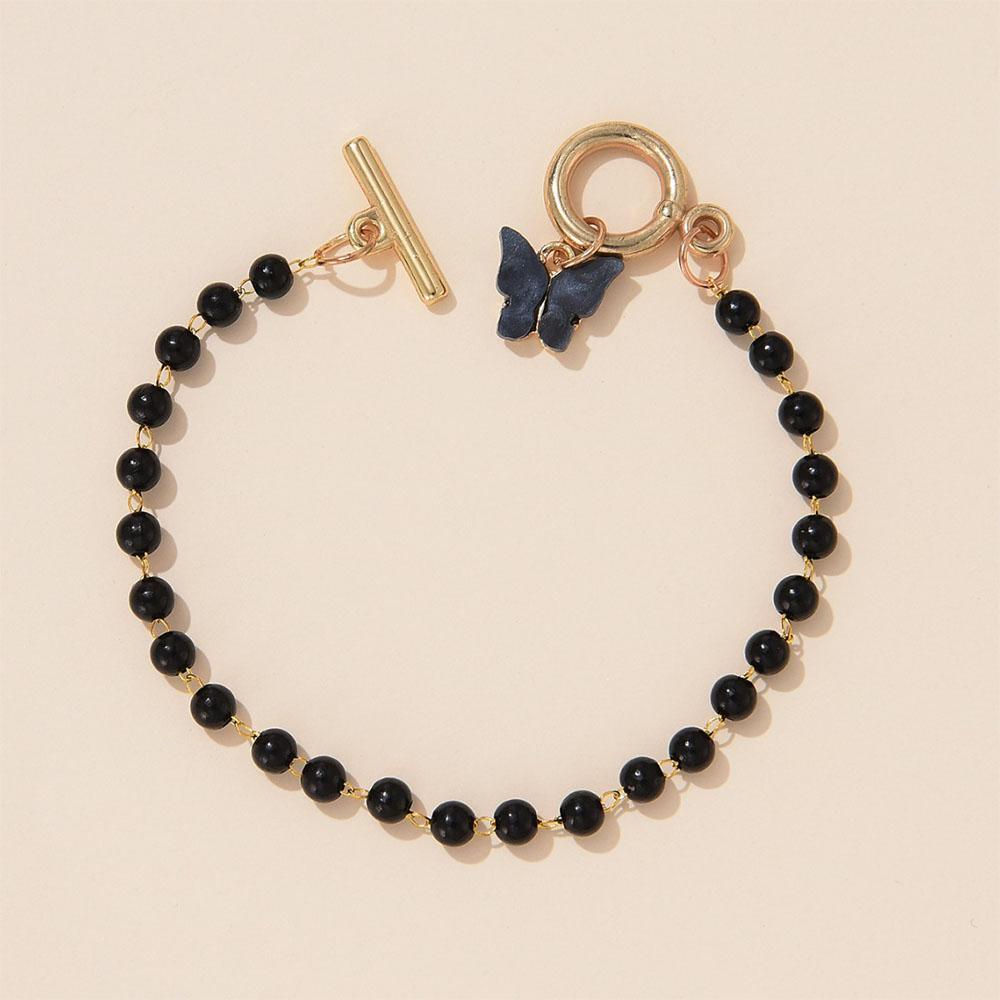 1 Set Neutral Black Beaded Butterfly Pattern Bracelet Fashionable Versatile Light Luxury Niche High-end Personalized Accessories