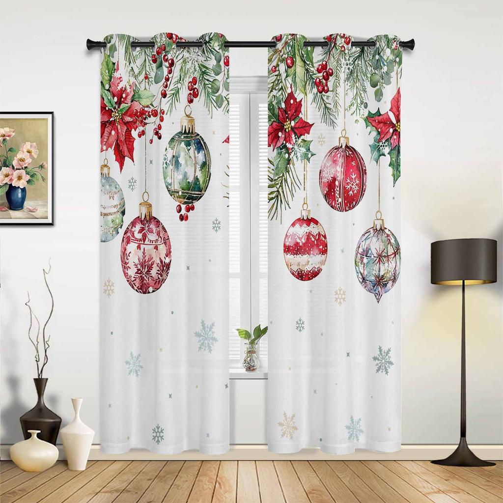 Christmas Tree Snowflake Polar Bear Pink Print Curtains for Bedroom Living Room Drapes Kitchen Window Curtain Home Decoration
