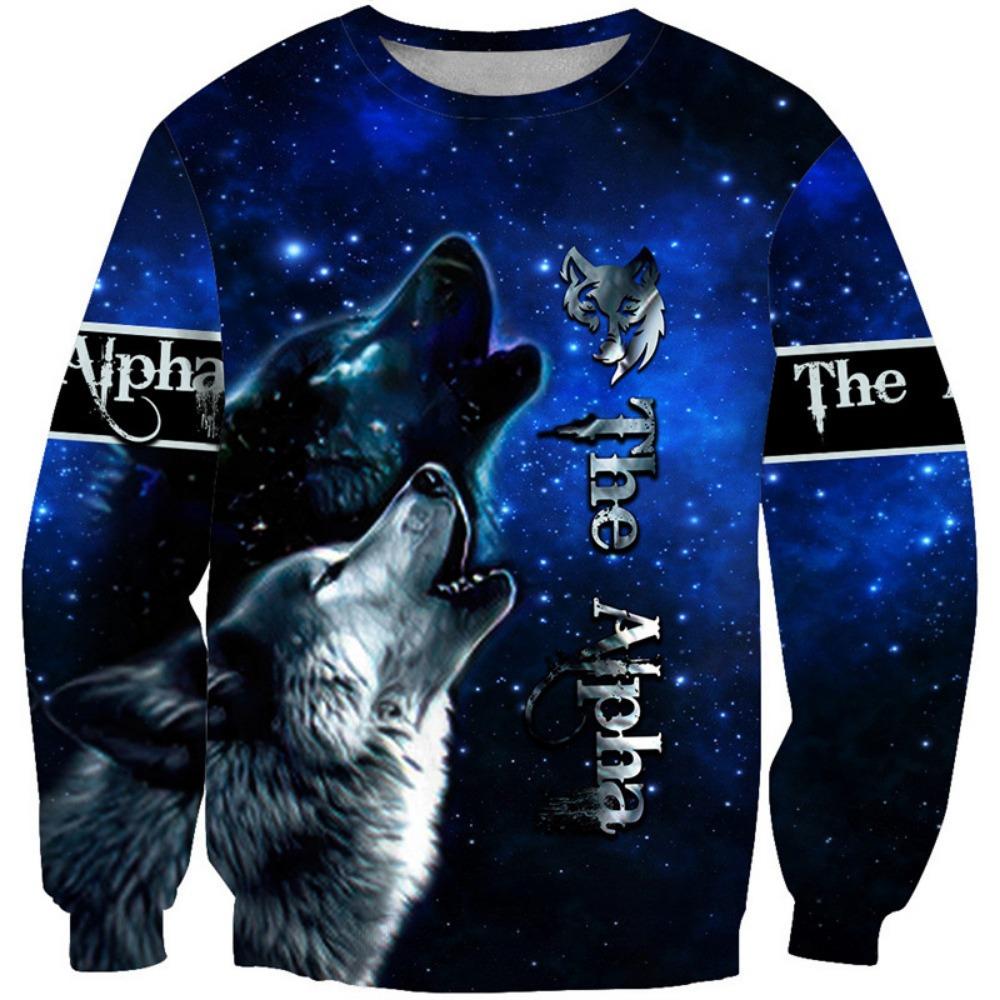 

Новая Мода Узор Волка Мужские Толстовки Осень Зима Длинный Рукав 3D Принт Уличный Животный Тай-дай Свитшот Мужская одежда 4XL