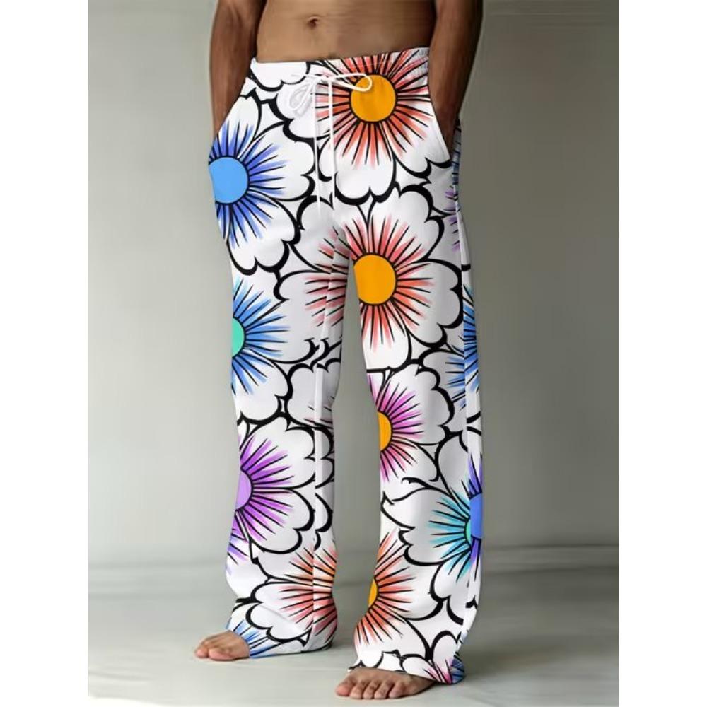 Men's 3D Retro Printed Baggy Casual Trousers, Elastic Drawstring Waist with Pockets, for Spring Summer Home Outdoor Vacation