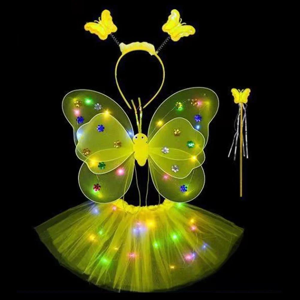 LED Children Costume Props Girls Skirts Angel Luminous Wings Flashing Butterfly Skirt Lights Suit 2-8year Easter Valentines Day