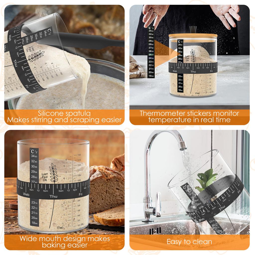 1-2 Set Wide Mouth Sourdough Starter Jar Kit 51 Oz Large Capacity Sour Dough Glass Jar Kitchen Sourdough Bread Baking Supplies