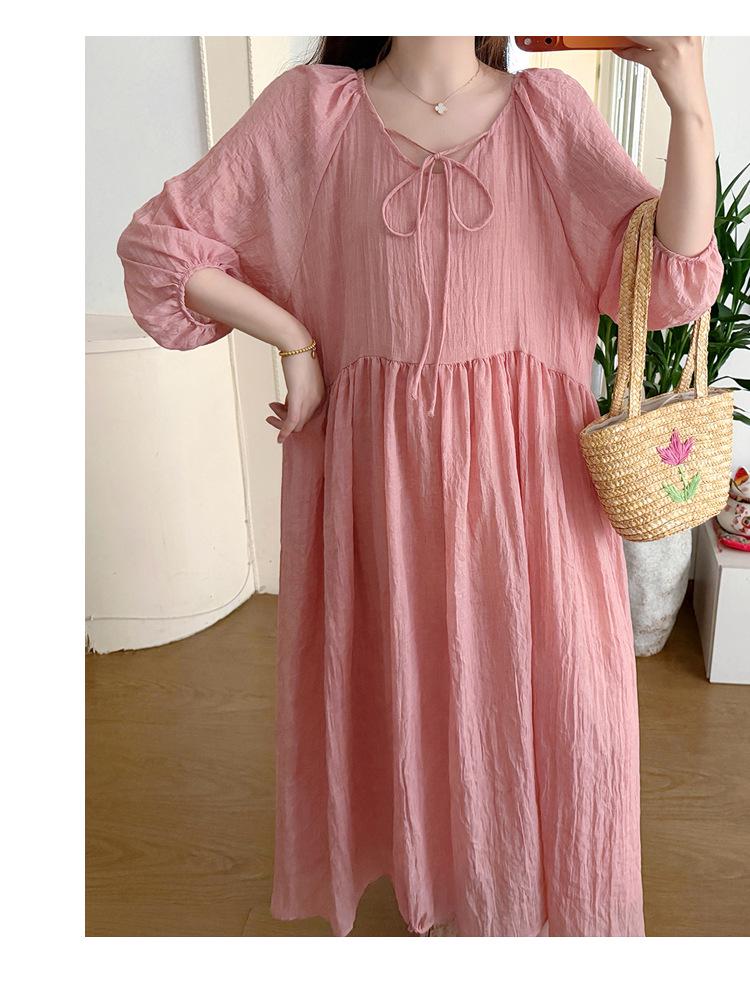 2026 Korean Loose-Fit Maternity Cotton Linen Dress