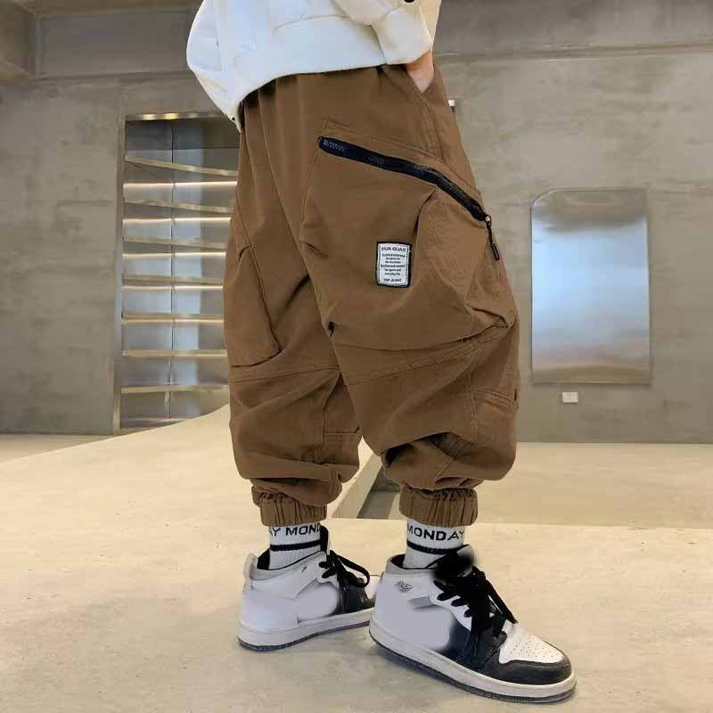 Boys Spring Autumn Children's Clothing Cargo Pants Children's Casual Large Size Sweatpants Boys Fake Zippers Cargo Pants