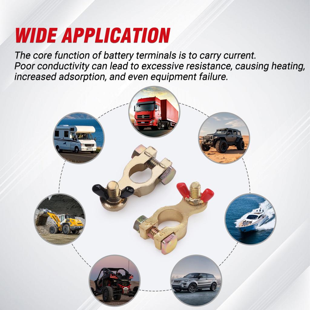 Brass Battery Pole Terminals Suitable for Motorcycles Cars Trucks Boats Caravans 12V or 24V Voltage Easy Installation