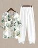 2023 Women's Casual Round Neck Five-Sleeve Top & Digital Print Two-Piece Set