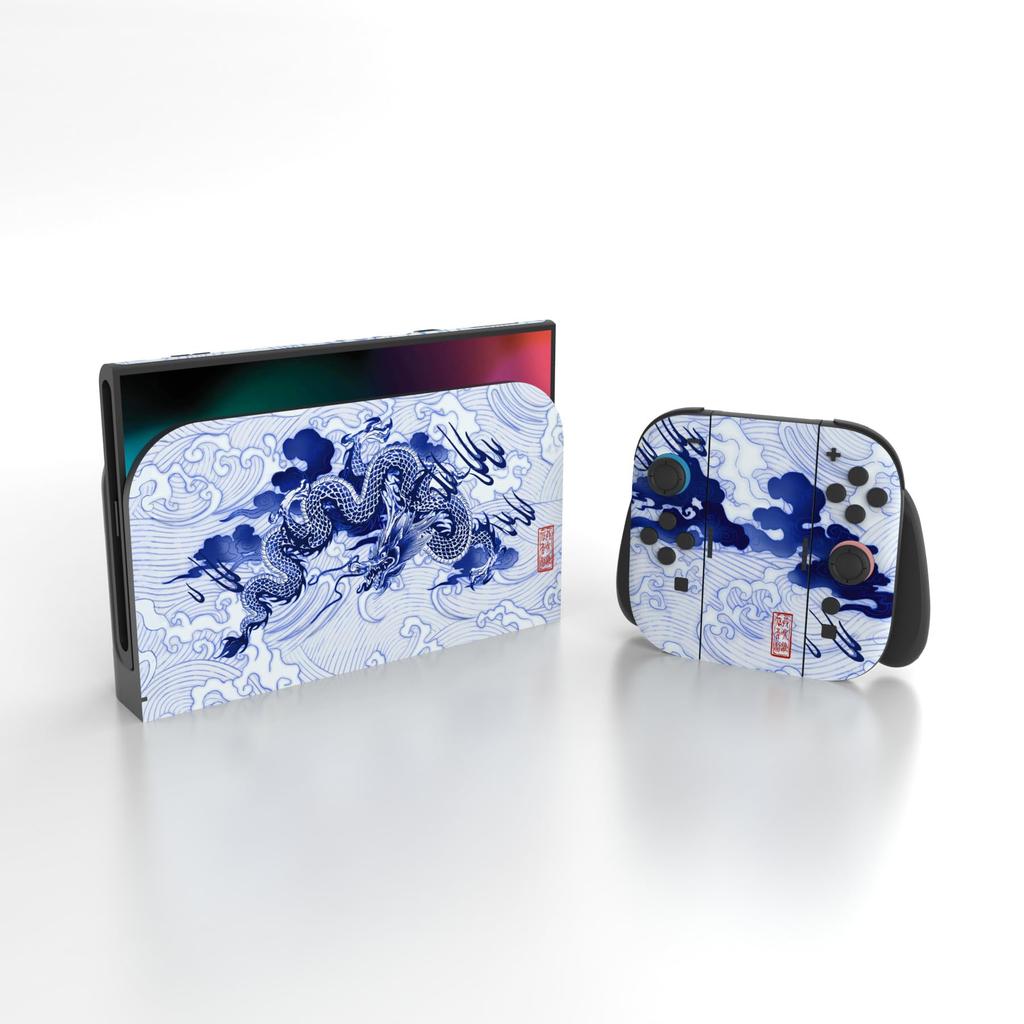 PlayVital Nintendo Switch 2 Console and Protective Sticker Set with Customizable Vinyl Dock Grip Stickers and White Porcelain (2025) Joy-Con (2 Sets)