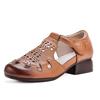 Real cowhide summer new beef tendon sole middle heel mother shoes comfortable soft sole hollow retro sandals women