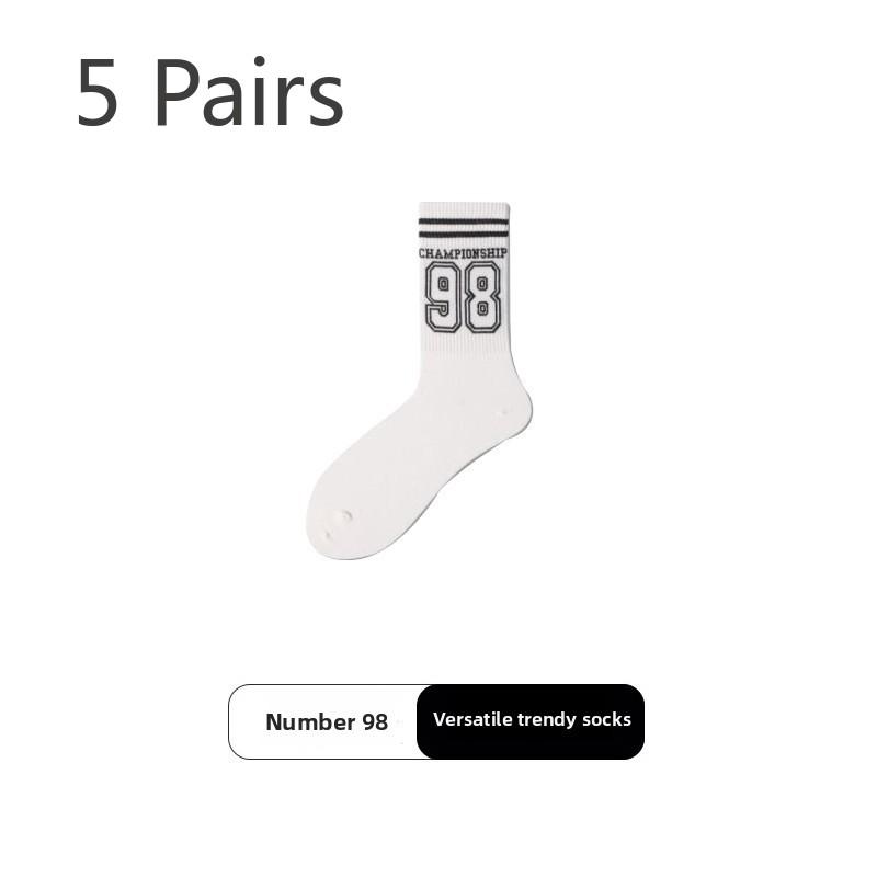 5 Paar Damen Frühling/Sommer Gestreifte Midtube Trend Studenten Schwarz-Weiß Kontrast Lässige Nahtlose Socken