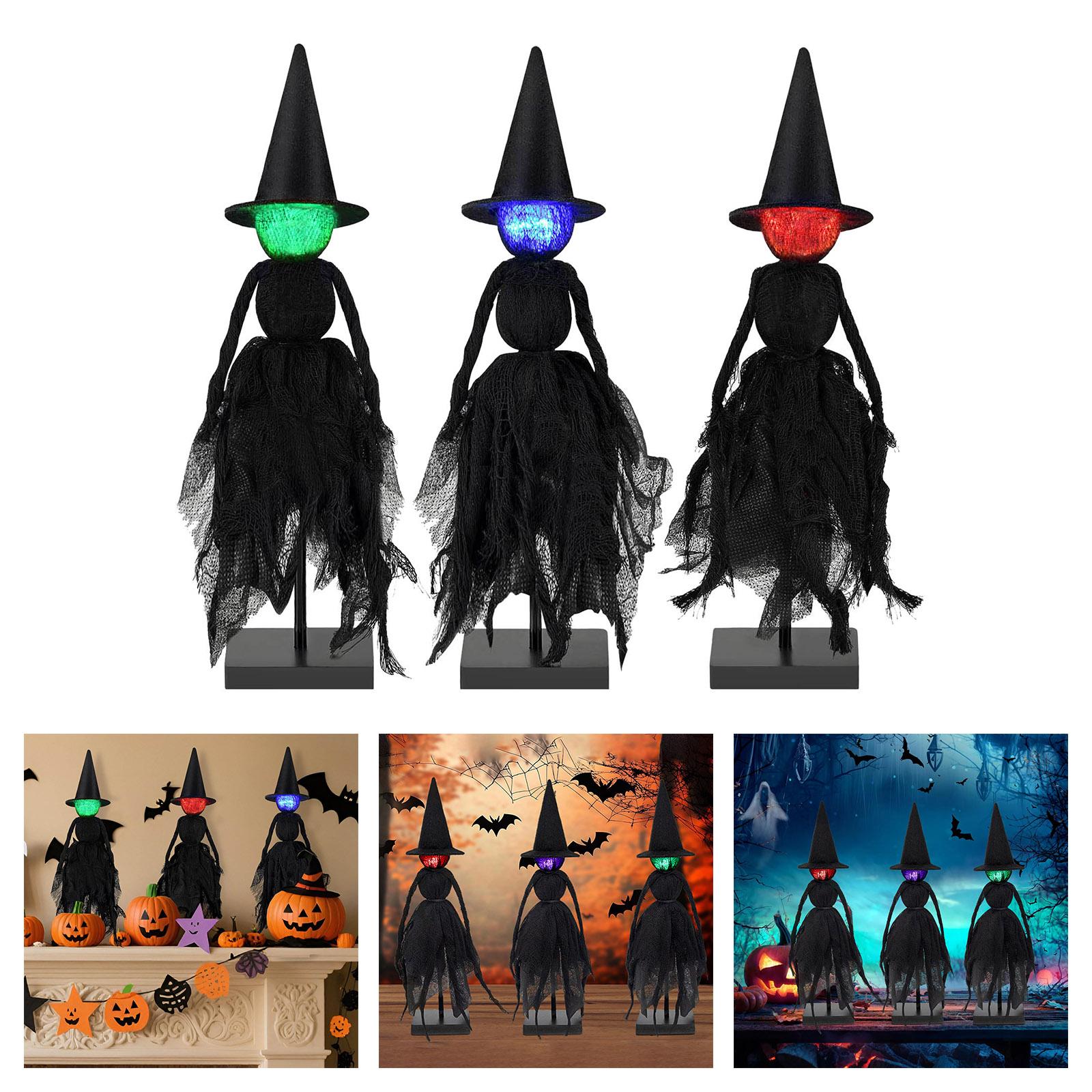 

3PCS Witch Figurines Horror Halloween Decoration Glowing Face Witch Ornament Tabletop Decor Spooky Prop Halloween Party Supplies One Size