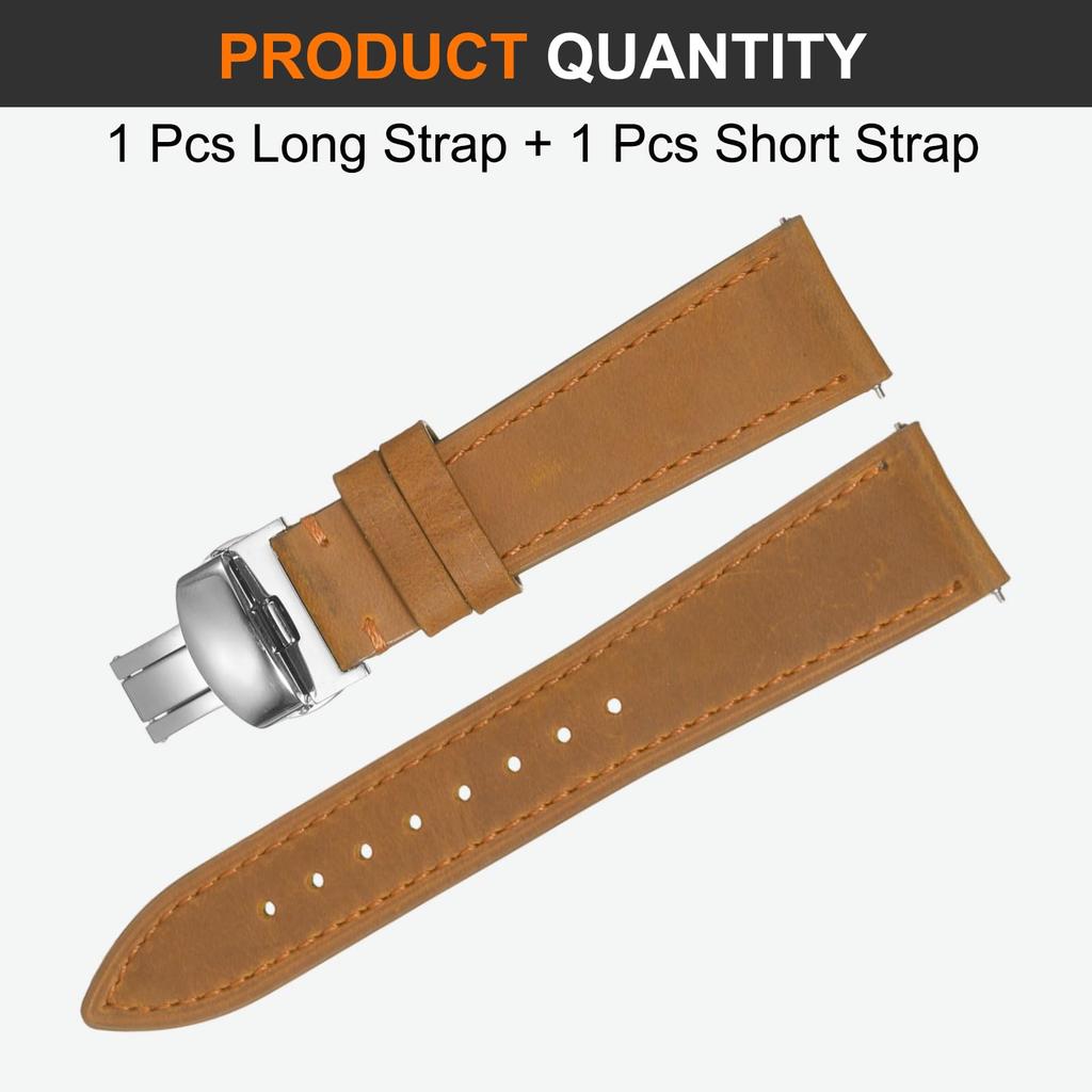 [uxcell] Leather Watch Band 22mm Vintage Style Watch Strap with Quick Release Stainless Steel Butterfly Buckle, Unisex, YellowBrown